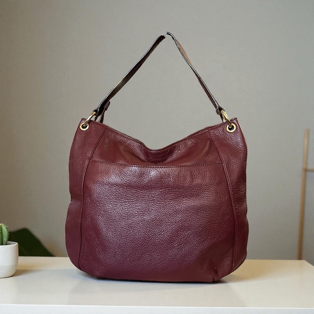 Michael Kors Burgundy Leather Charm Tassel Hobo Bag - Picture 2 of 13